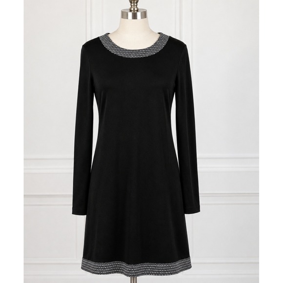 MICHAEL Michael Kors Dresses & Skirts - MICHAEL Michael Kors Black Long Sleeve A-Line Dress Pattern Trim Size M NWT